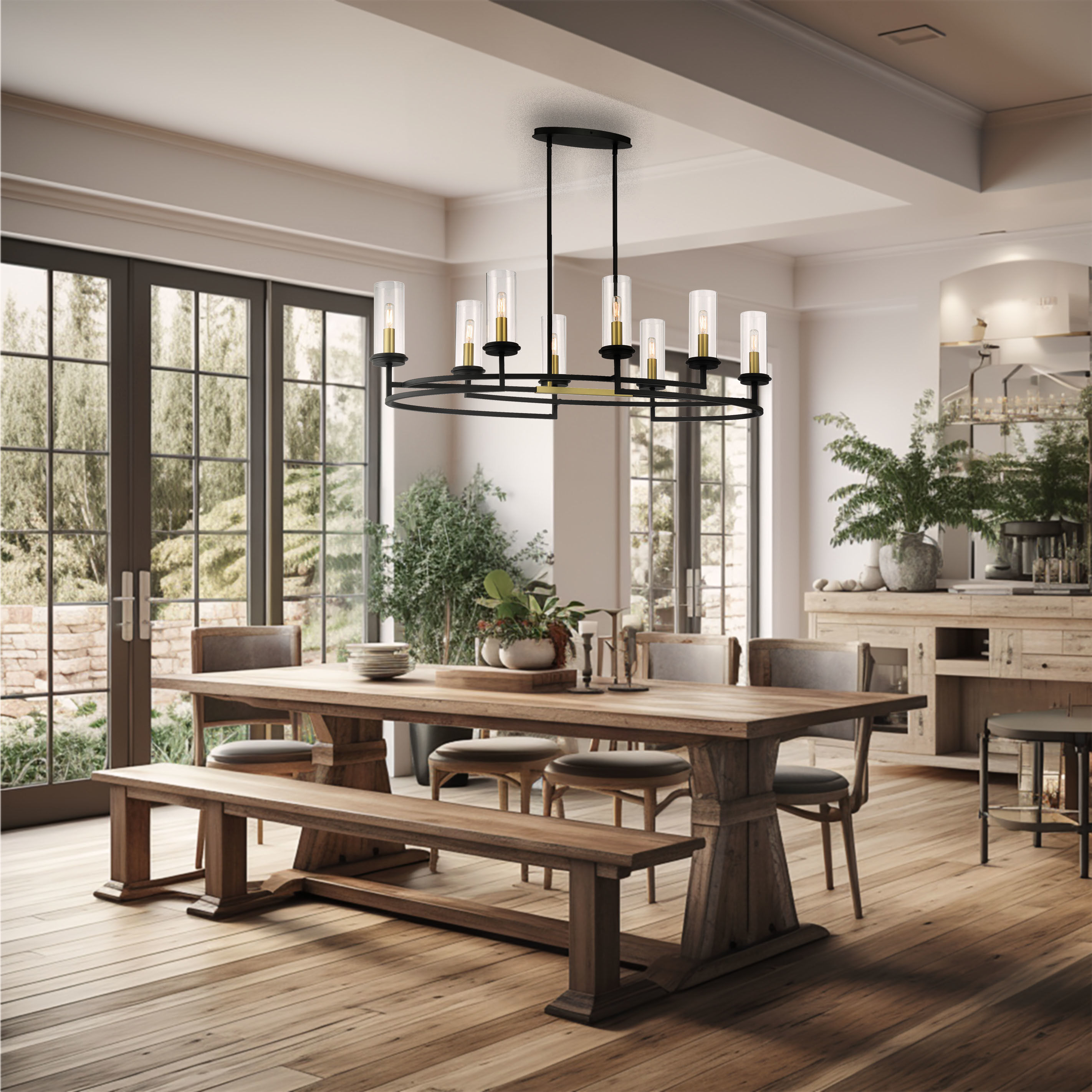 Hillstone 8 Light 45.25 inch Soft Brass And Sand Coal Island Light Ceiling Light